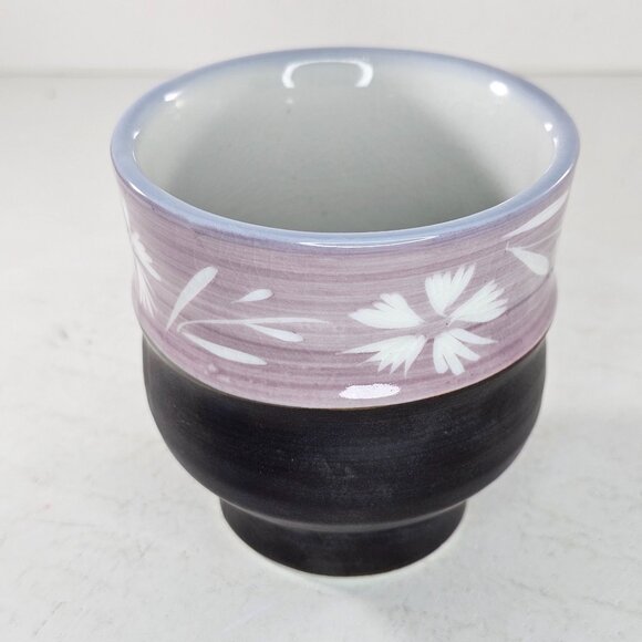 Japanese Style Ceramic Tea Cup Floral Design Purple Brown No Handle Coffee Mug - Picture 8 of 9